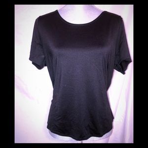 Nylon Short Sleeve Black Blouse